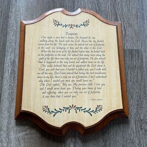 Vintage “Footprints in the Sand” Wooden Wall Plaque Inspirational Christian